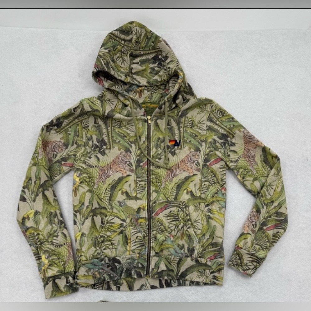 NWT AVIATOR NATION JUNGLE POCKET CLUB ZIP UP‎ HOODIE - SAND MEDIUM